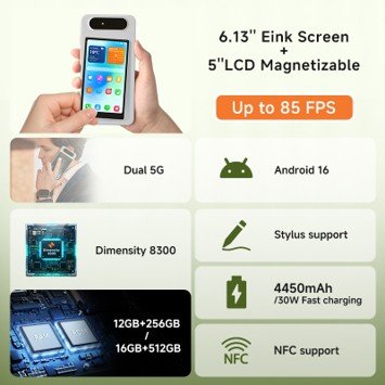 Smartphone E-Ink 85 FPS Pertama di Dunia, HiBreak Dual 3 (Layar Ganda E-Ink + LCD Magnetik), Kini Tersedia untuk Pre-Order — Ditenagai Dimensity 8300